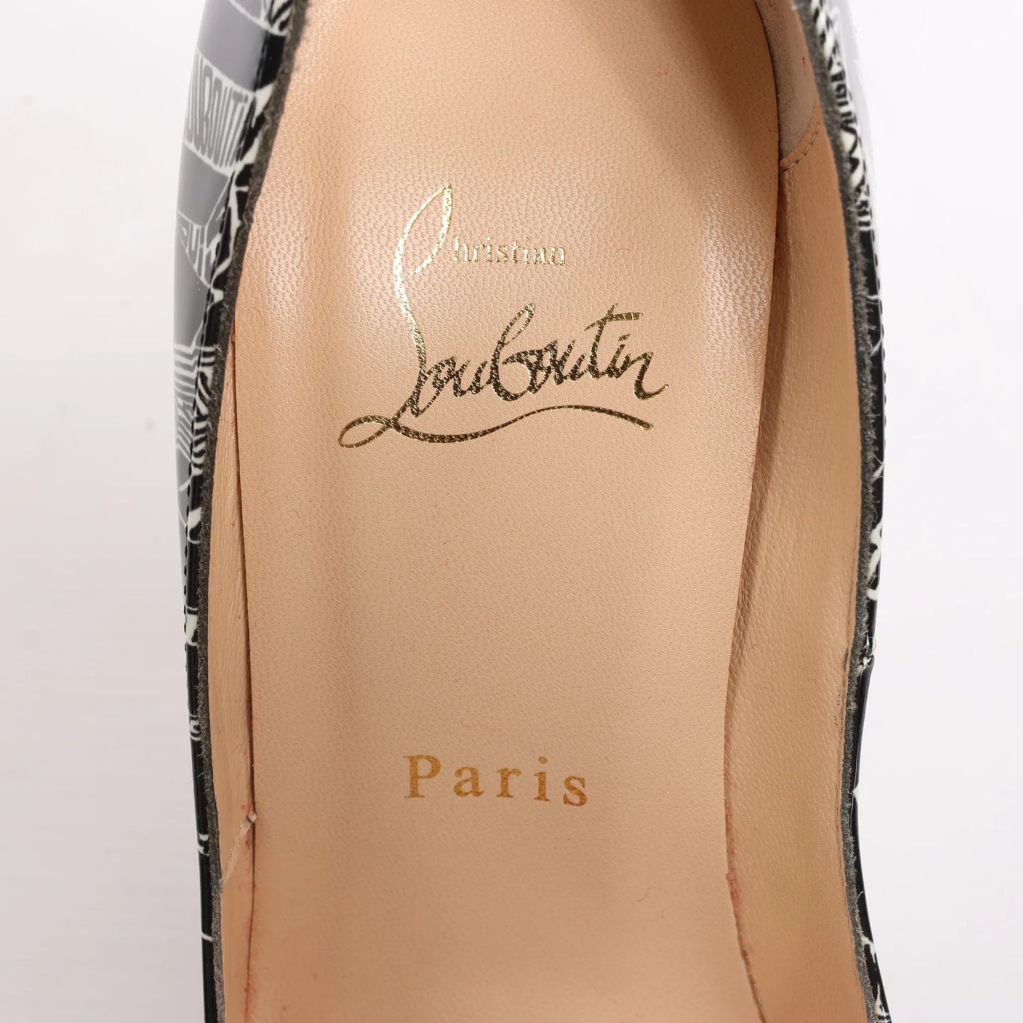 Christian Louboutin FETISH PEEP 150 Lackleder-Pumps mit offener Spitze in Schwarz Nicographic, Größe 37 EU