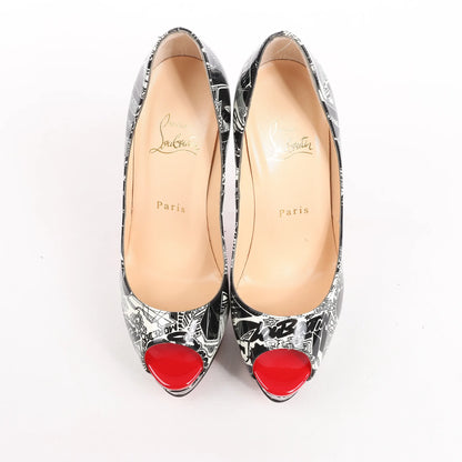 Christian Louboutin FETISH PEEP 150 Lackleder-Pumps mit offener Spitze in Schwarz Nicographic, Größe 37 EU