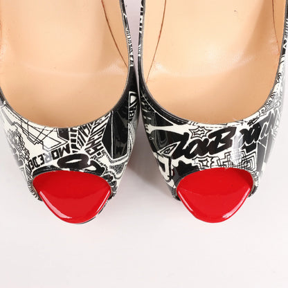 Christian Louboutin FETISH PEEP 150 Lackleder-Pumps mit offener Spitze in Schwarz Nicographic, Größe 37 EU