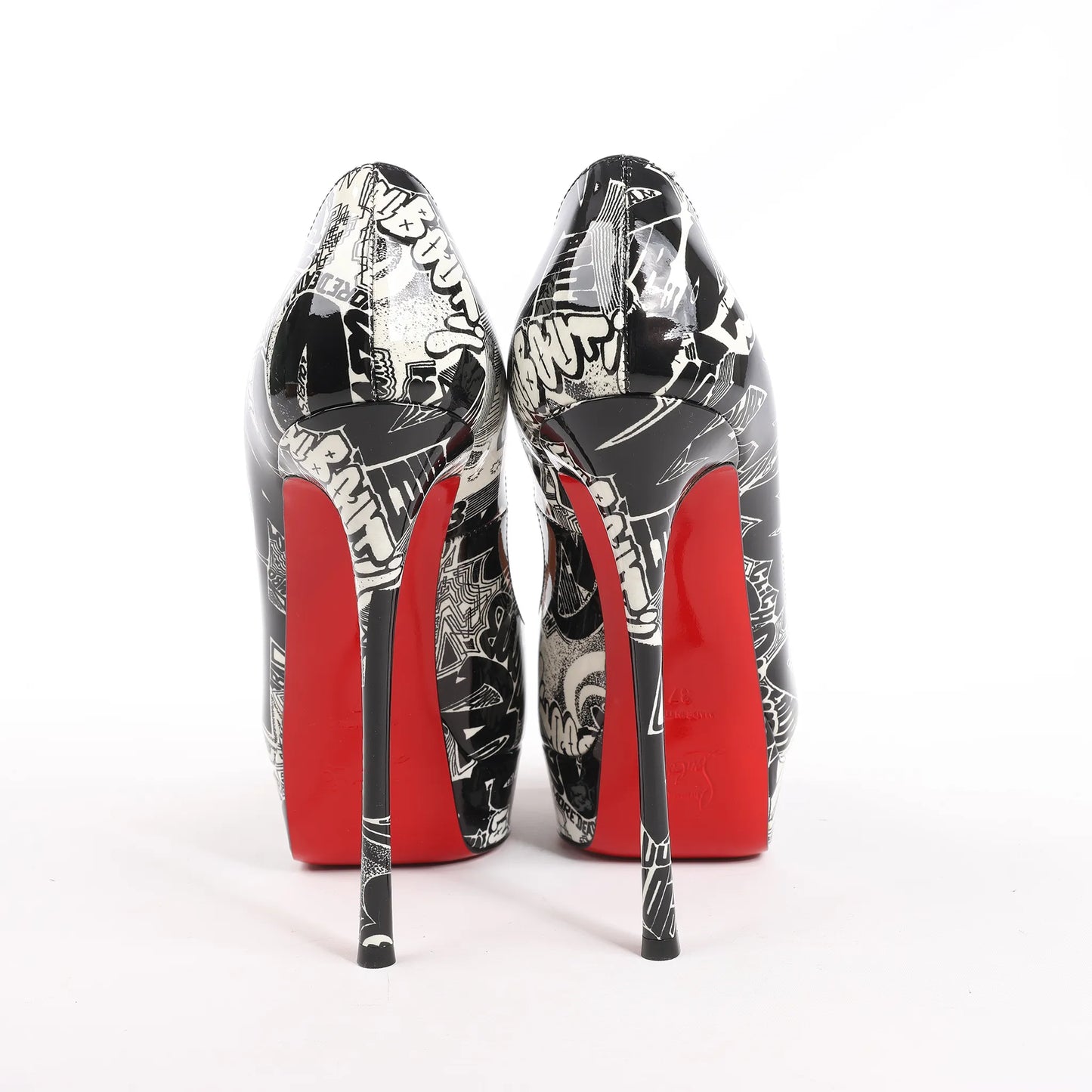 Christian Louboutin FETISH PEEP 150 Lackleder-Pumps mit offener Spitze in Schwarz Nicographic, Größe 37 EU