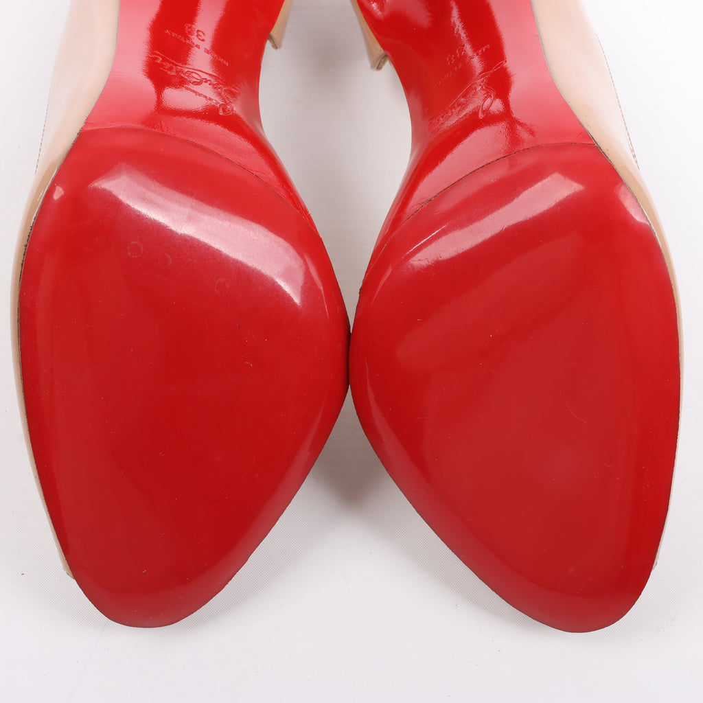 Christian Louboutin Demi You 100 Patent Leather Heels in Beige, Size 38 EU