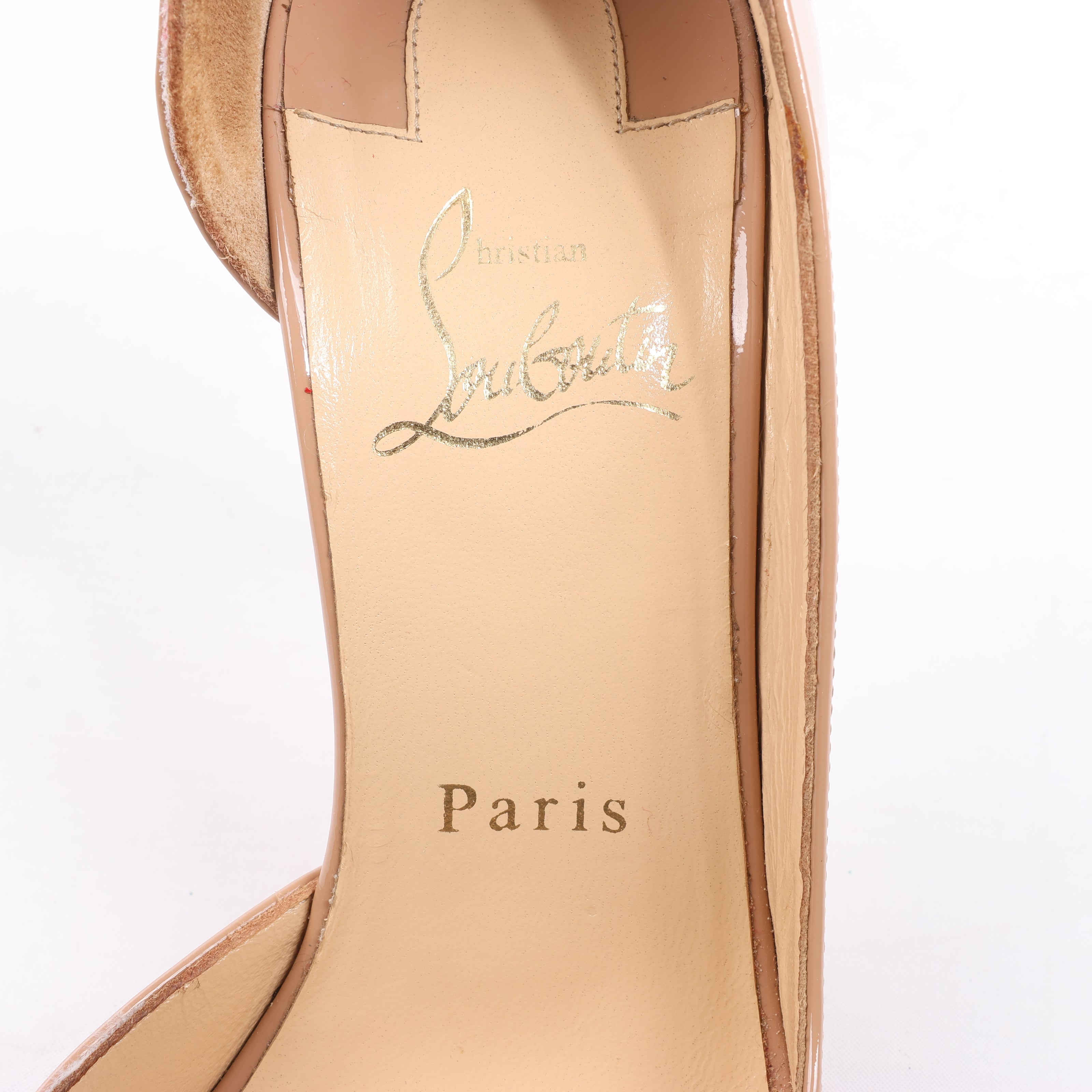 Christian Louboutin Demi You 100 Patent Leather Heels in Beige, Size 38 EU