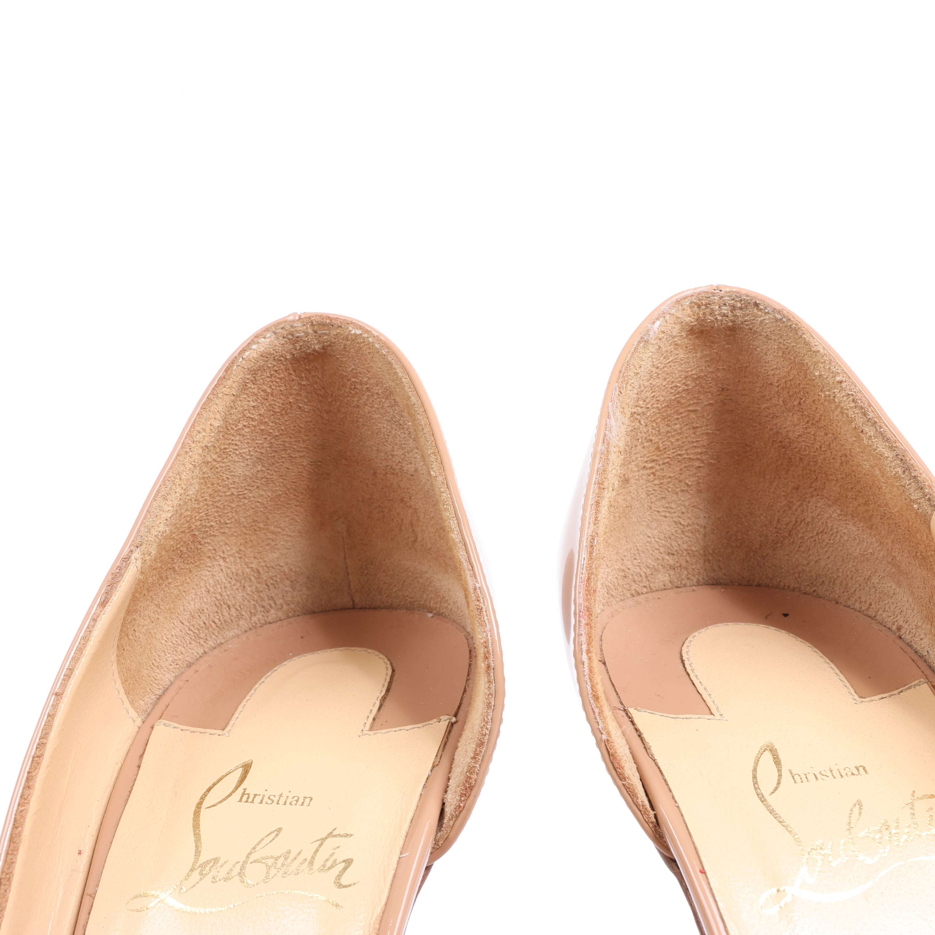 Christian Louboutin Demi You 100 Patent Leather Heels in Beige, Size 38 EU