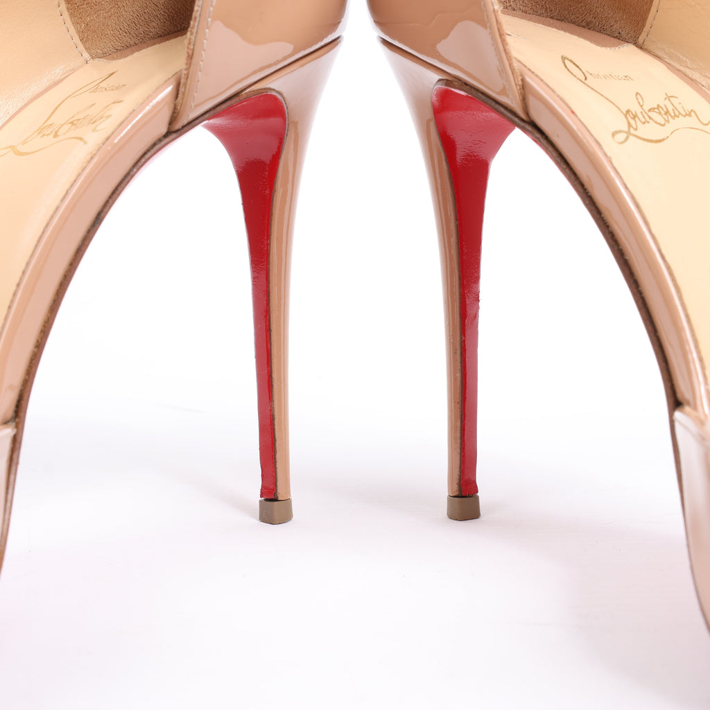 Christian Louboutin Demi You 100 Patent Leather Heels in Beige, Size 38 EU