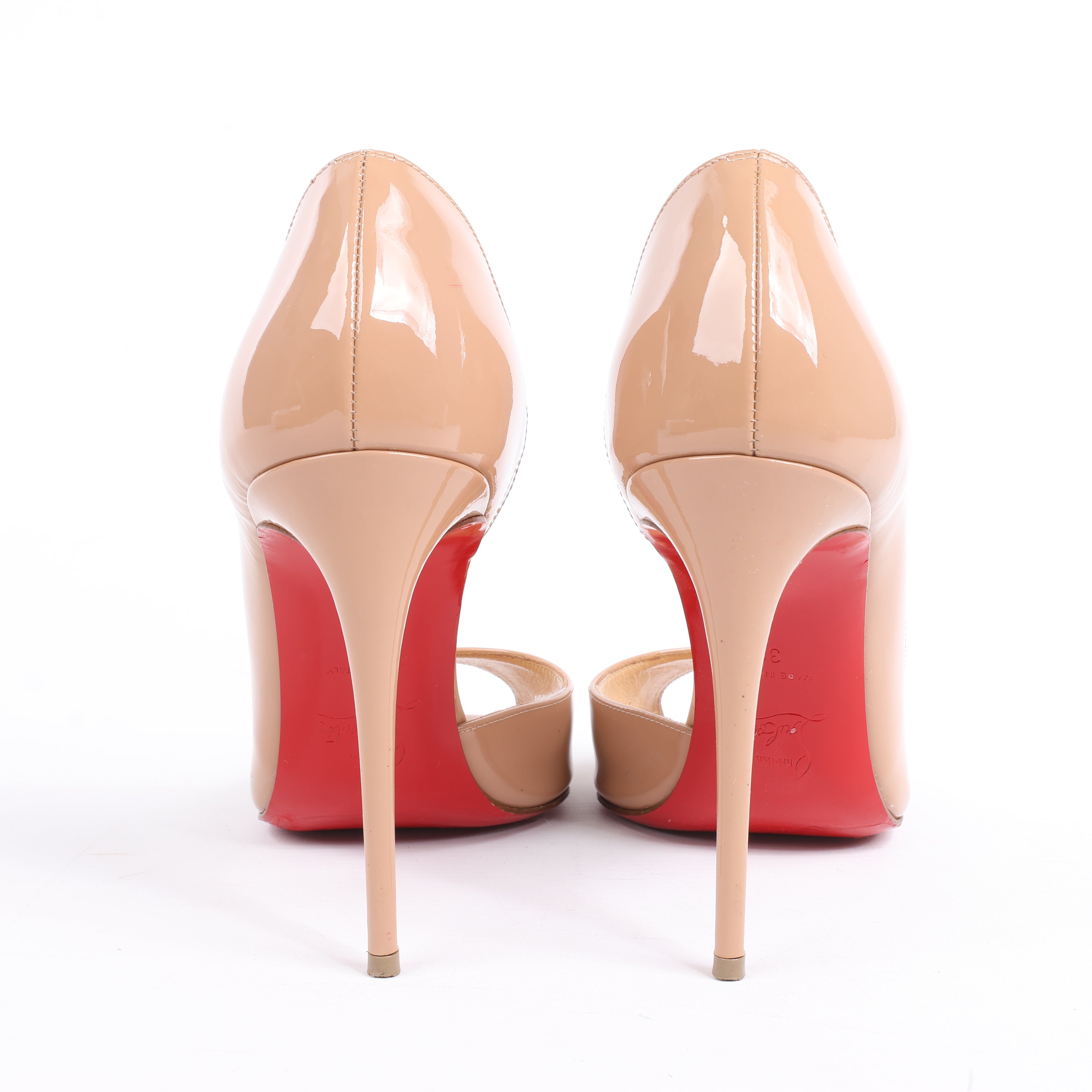 Christian Louboutin Demi You 100 Patent Leather Heels in Beige, Size 38 EU