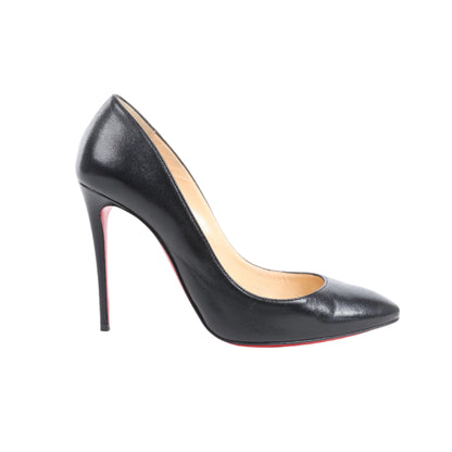 Black high-heeled shoe on a white background