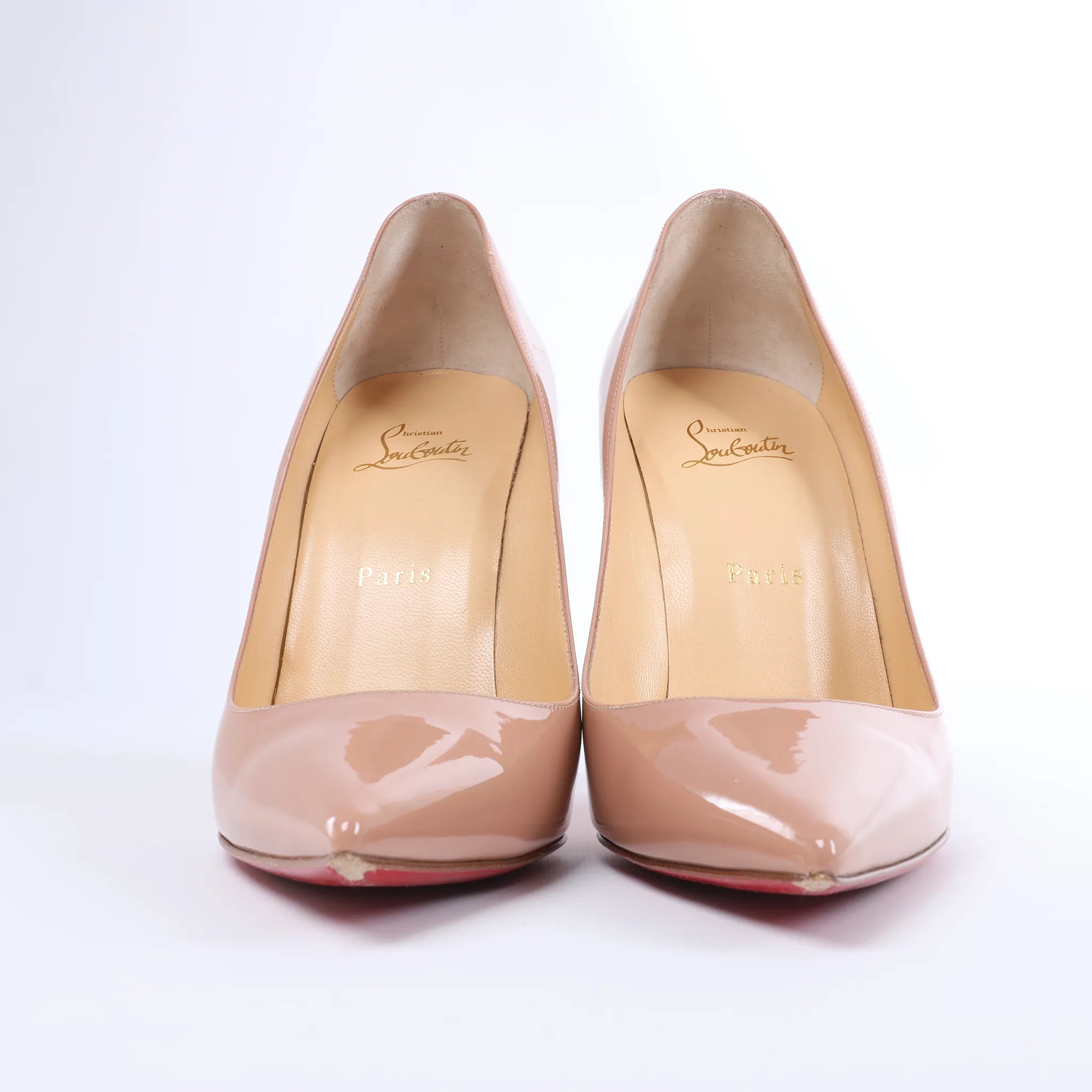 Christian Louboutin Kate 120 Patent Leather Heels in Beige, Size EU 41