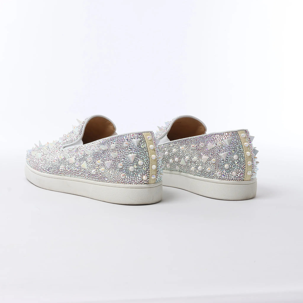 Christian Louboutin Aurora Studs Get Swarovski Slip-on in White, Size 44.5 EU