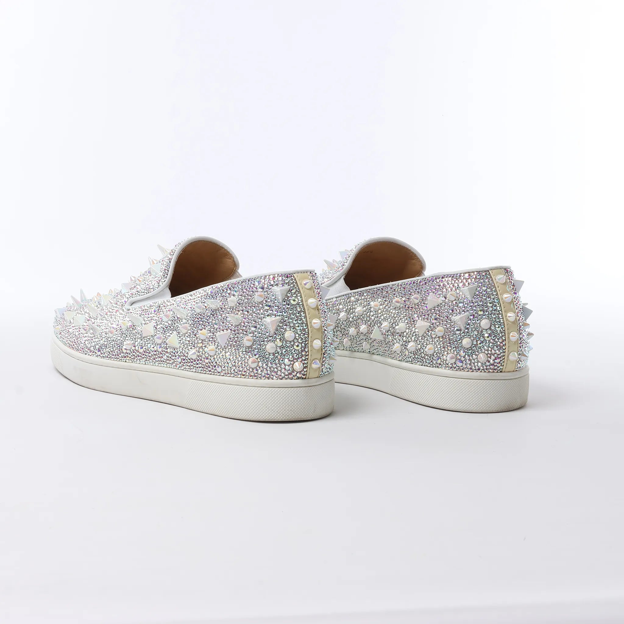 Christian Louboutin Aurora Studs Get Swarovski Slip-on in White, Size 44.5 EU