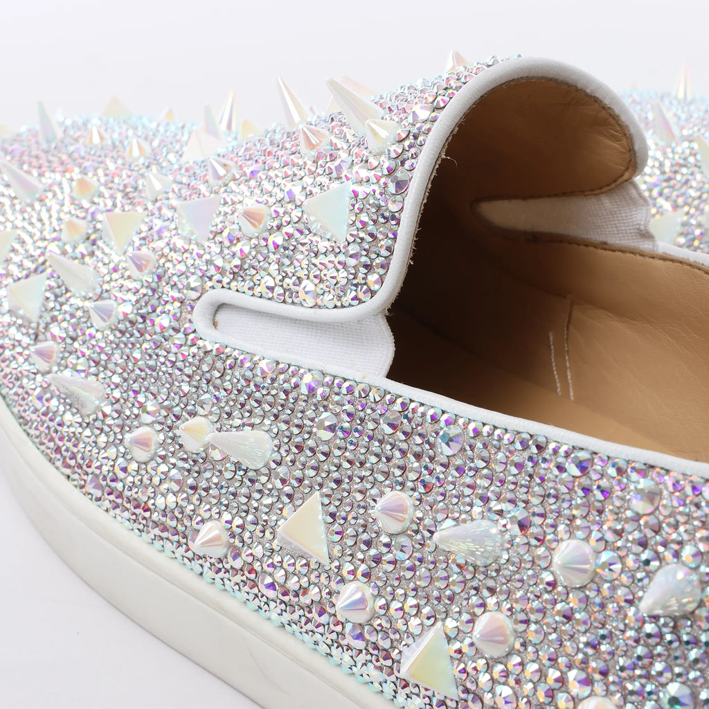 Christian Louboutin Aurora Studs Get Swarovski Slip-on in White, Size 44.5 EU