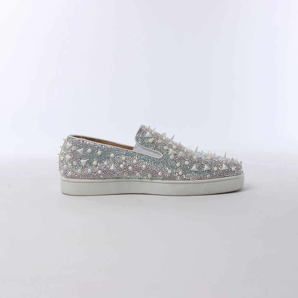 Christian Louboutin Aurora Studs Get Swarovski Slip-on in White, Size 44.5 EU
