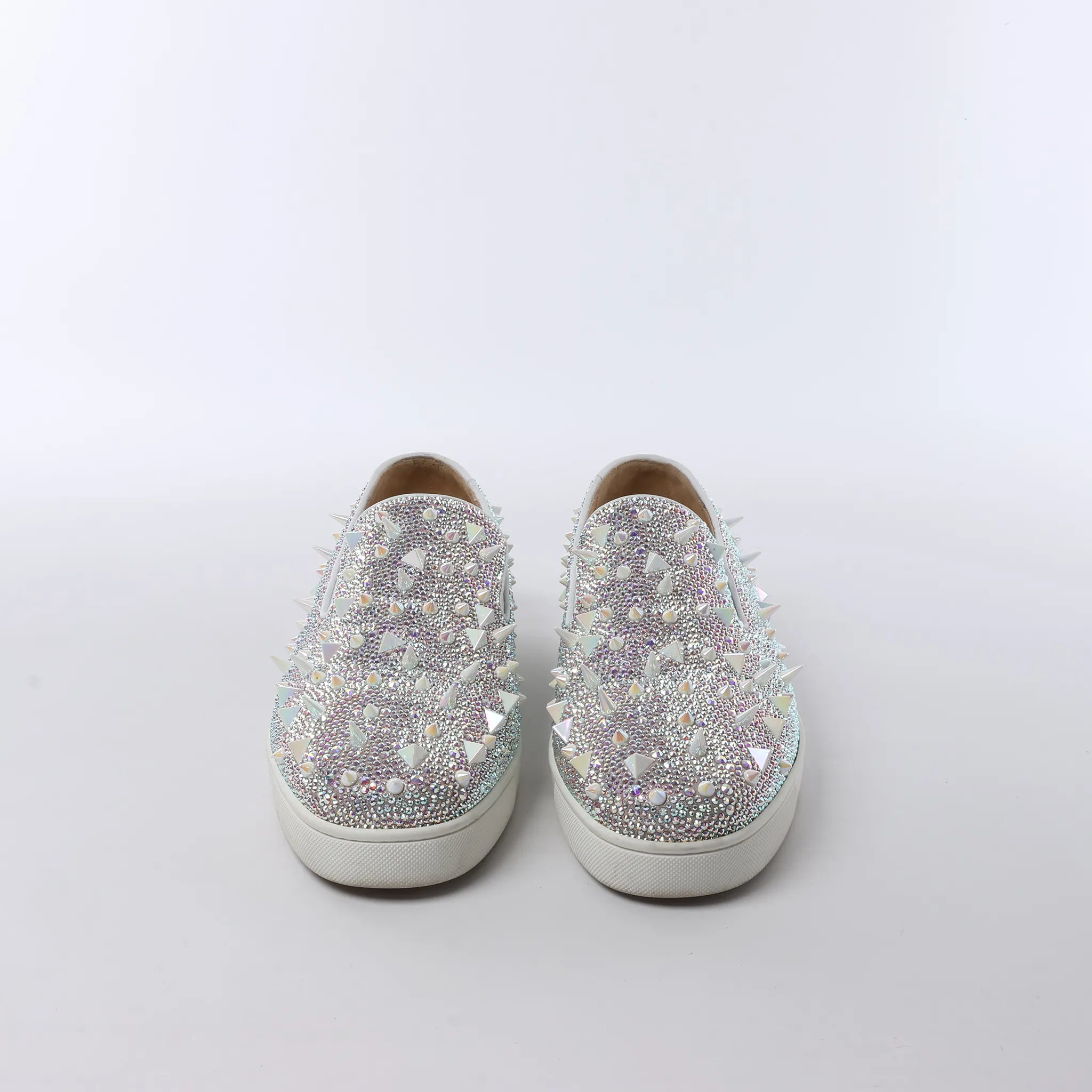 Christian Louboutin Aurora Studs Get Swarovski Slip-on in White, Size 44.5 EU