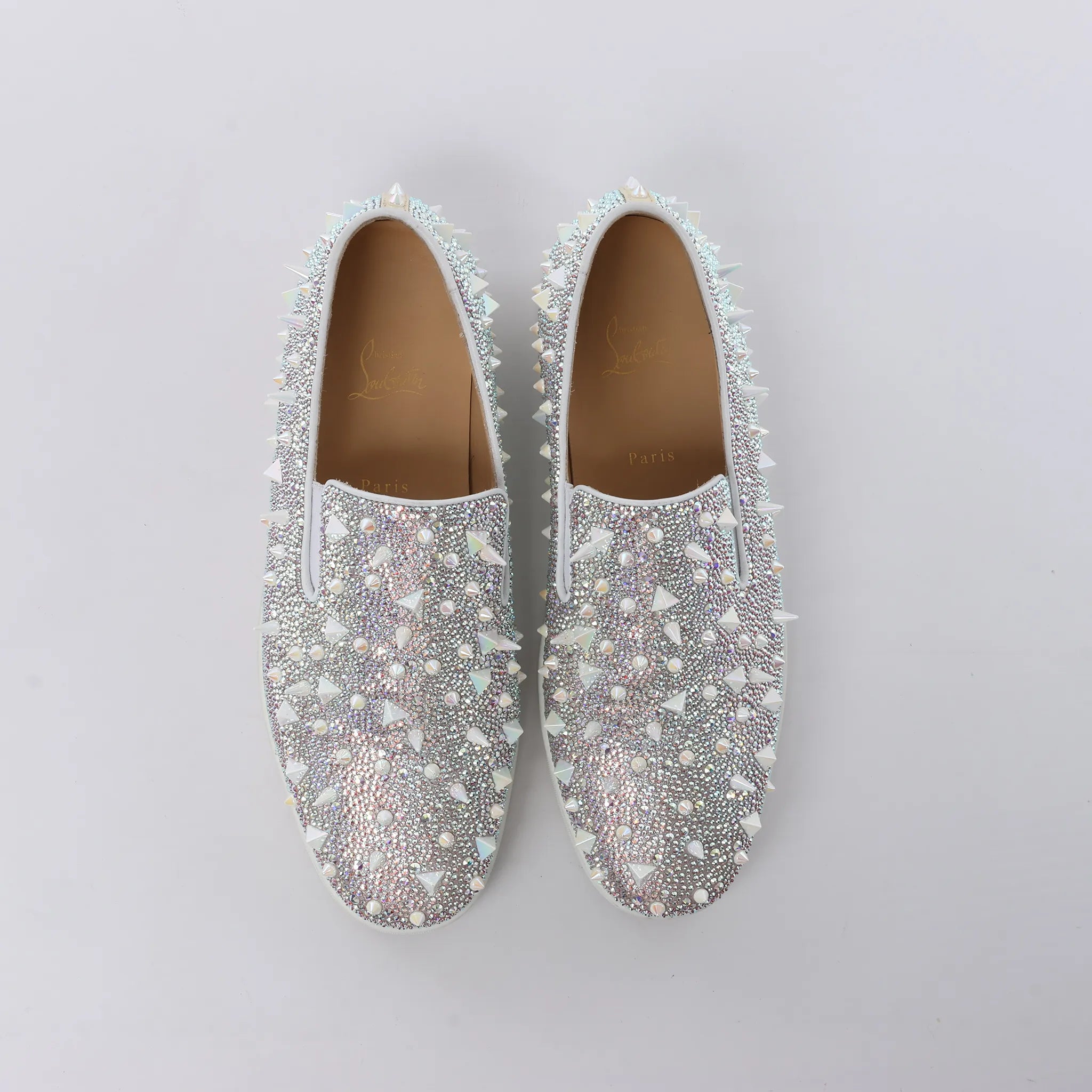 Christian Louboutin Aurora Studs Get Swarovski Slip-on in White, Size 44.5 EU