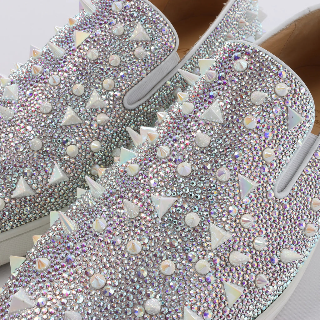 Christian Louboutin Aurora Studs Get Swarovski Slip-on in White, Size 44.5 EU
