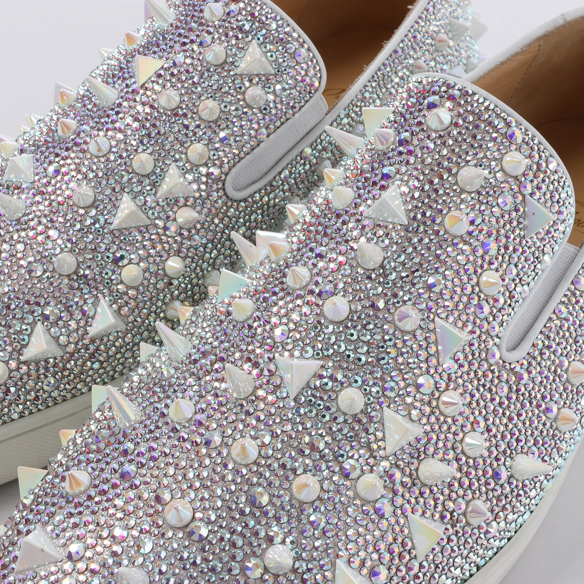 Christian Louboutin Aurora Studs Get Swarovski Slip-on in White, Size 44.5 EU