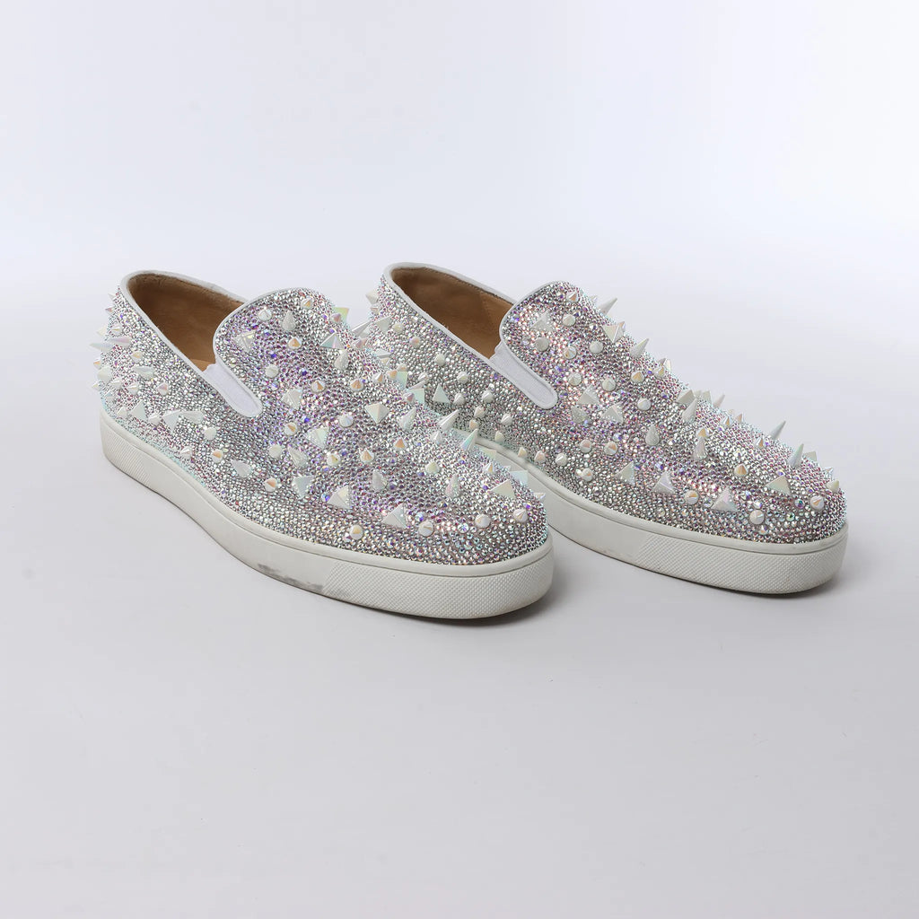 Christian Louboutin Aurora Studs Get Swarovski Slip-on in White, Size 44.5 EU