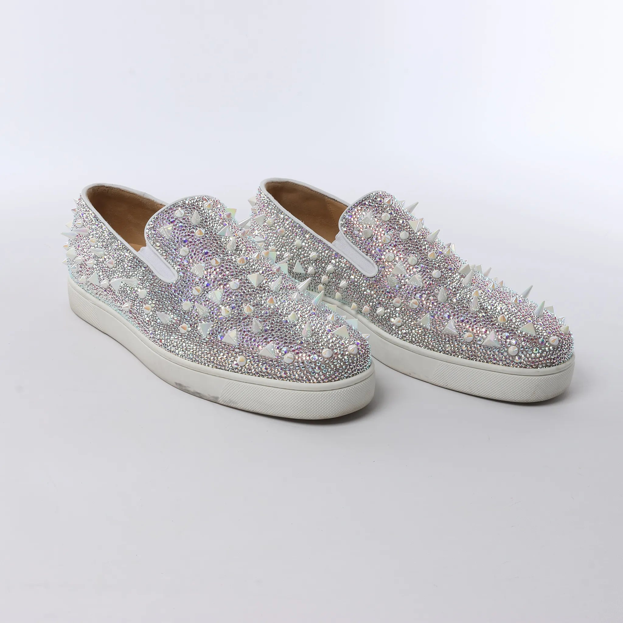 Christian Louboutin Aurora Studs Get Swarovski Slip-on in White, Size 44.5 EU