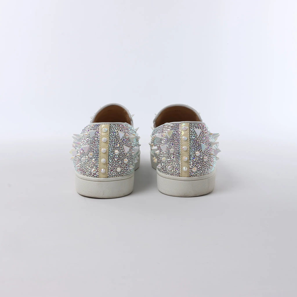 Christian Louboutin Aurora Studs Get Swarovski Slip-on in White, Size 44.5 EU