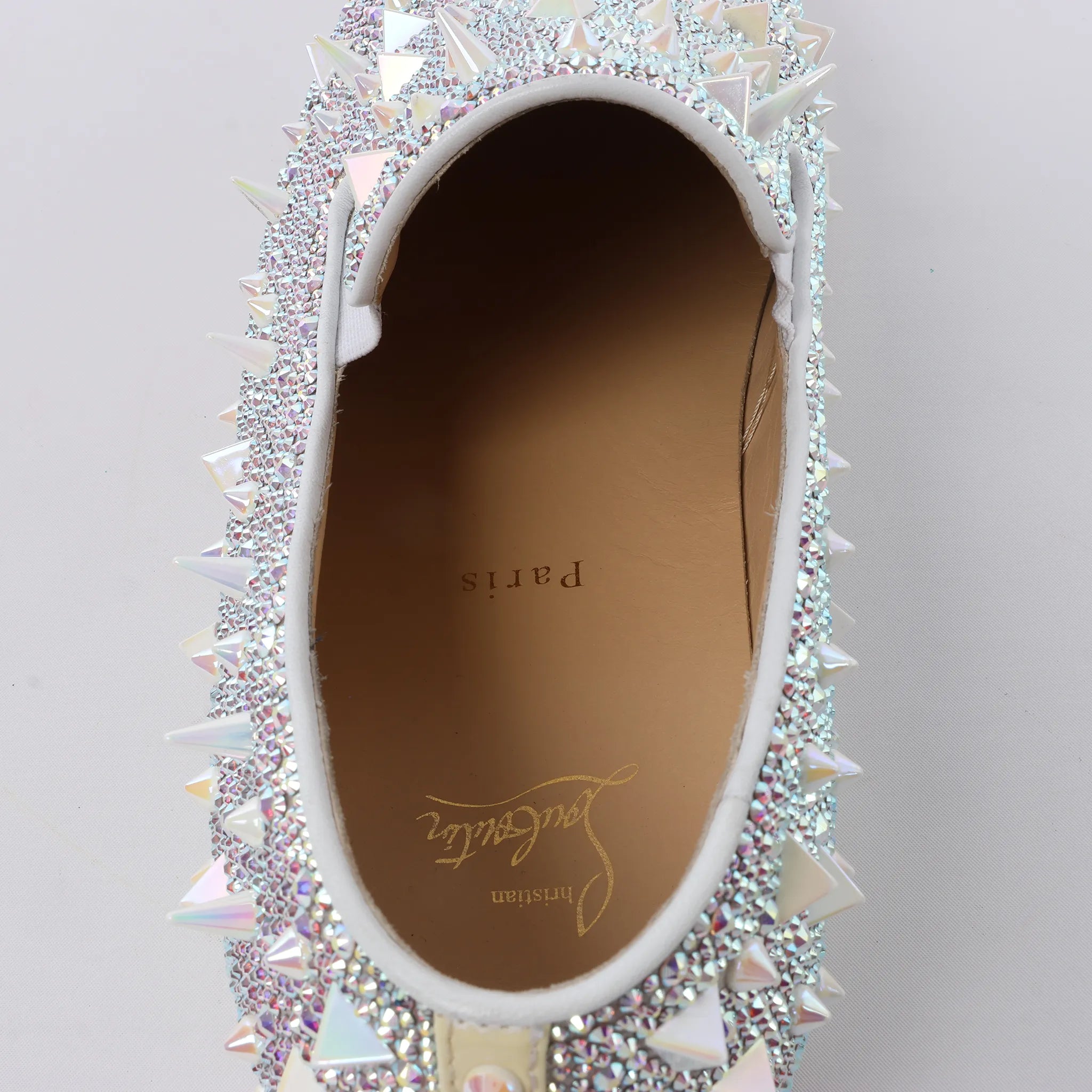 Christian Louboutin Aurora Studs Get Swarovski Slip-on in White, Size 44.5 EU