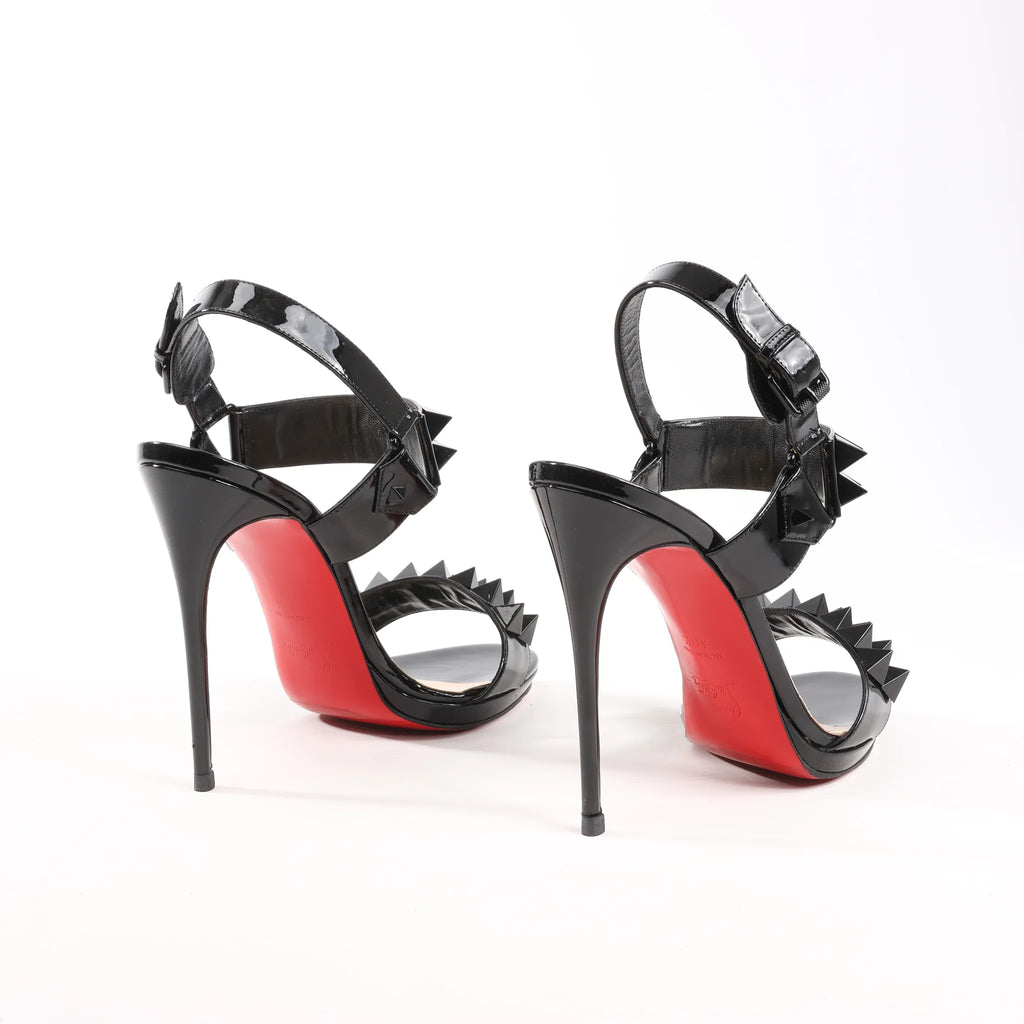 Christian Louboutin Miziggoo Spiked Patent Leather 120 Heels in Black, Size 40.5 EU