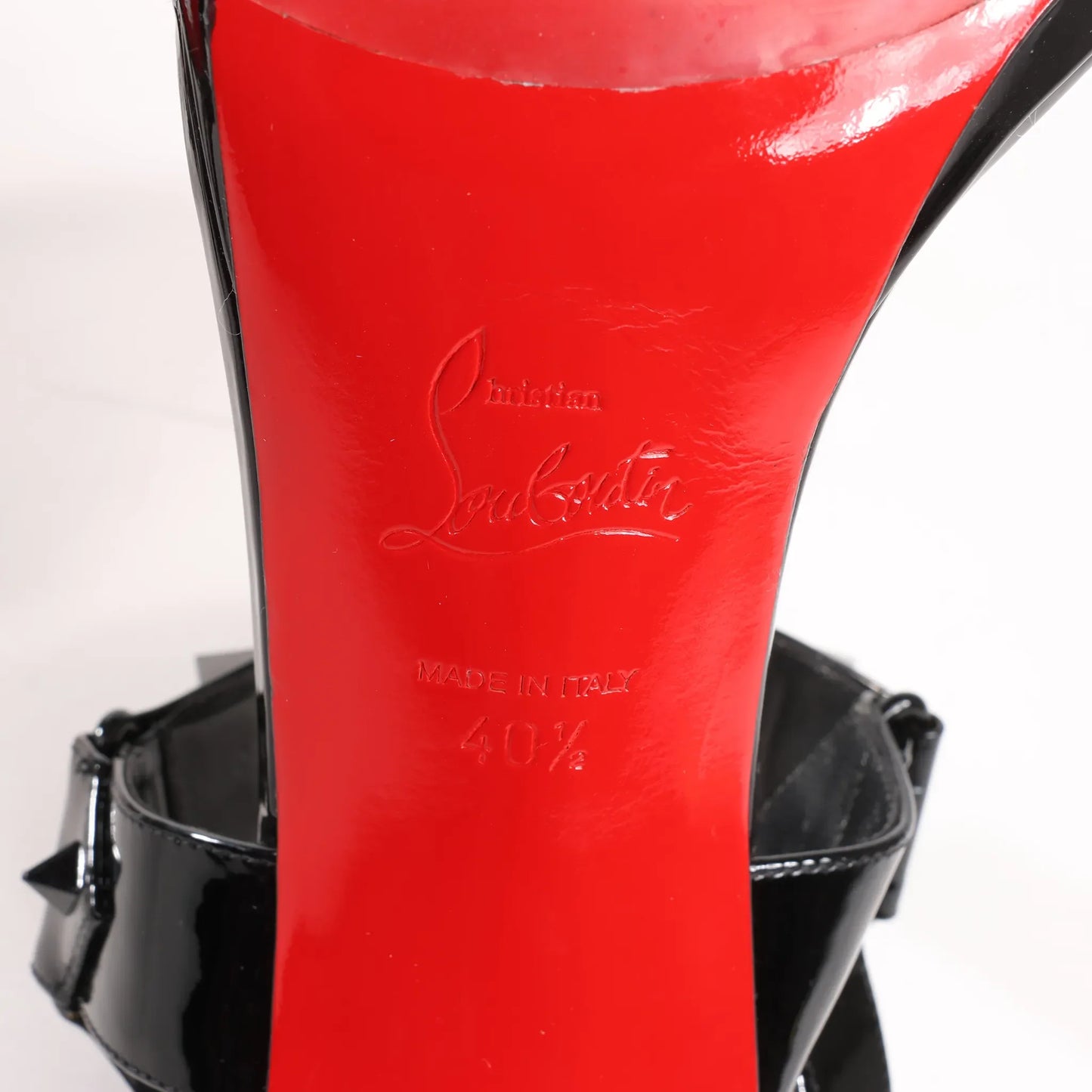 Christian Louboutin Miziggoo Spiked Patent Leather 120 Heels in Black, Size 40.5 EU