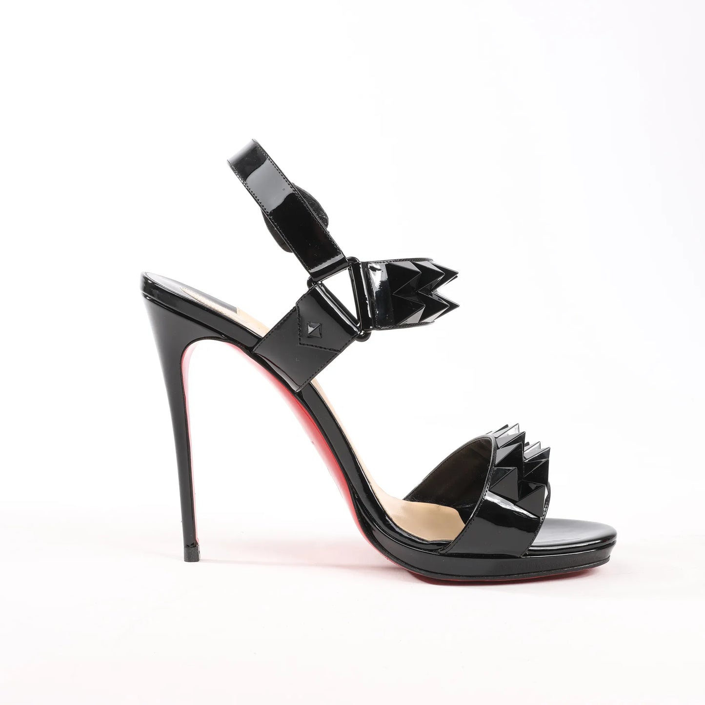 Christian Louboutin Miziggoo Spiked Patent Leather 120 Heels in Black, Size 40.5 EU