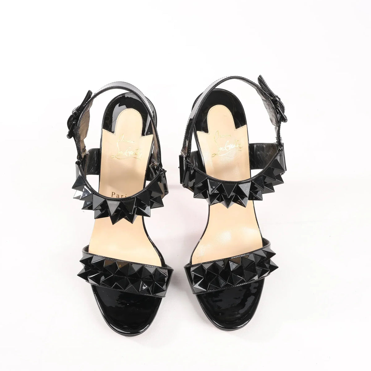 Christian Louboutin Miziggoo Spiked Patent Leather 120 Heels in Black, Size 40.5 EU