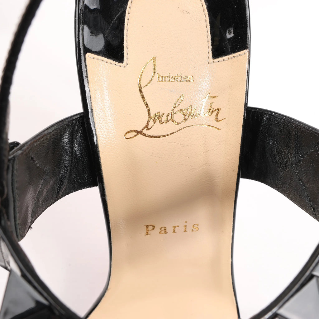 Christian Louboutin Miziggoo Spiked Patent Leather 120 Heels in Black, Size 40.5 EU