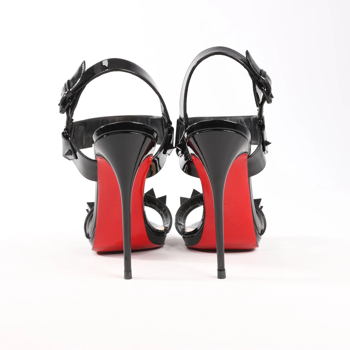 Christian Louboutin Miziggoo Spiked Patent Leather 120 Heels in Black, Size 40.5 EU