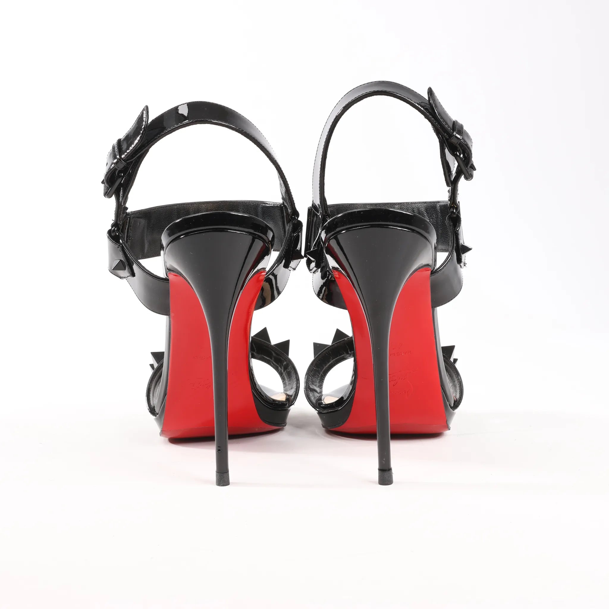 Christian Louboutin Miziggoo Spiked Patent Leather 120 Heels in Black, Size 40.5 EU