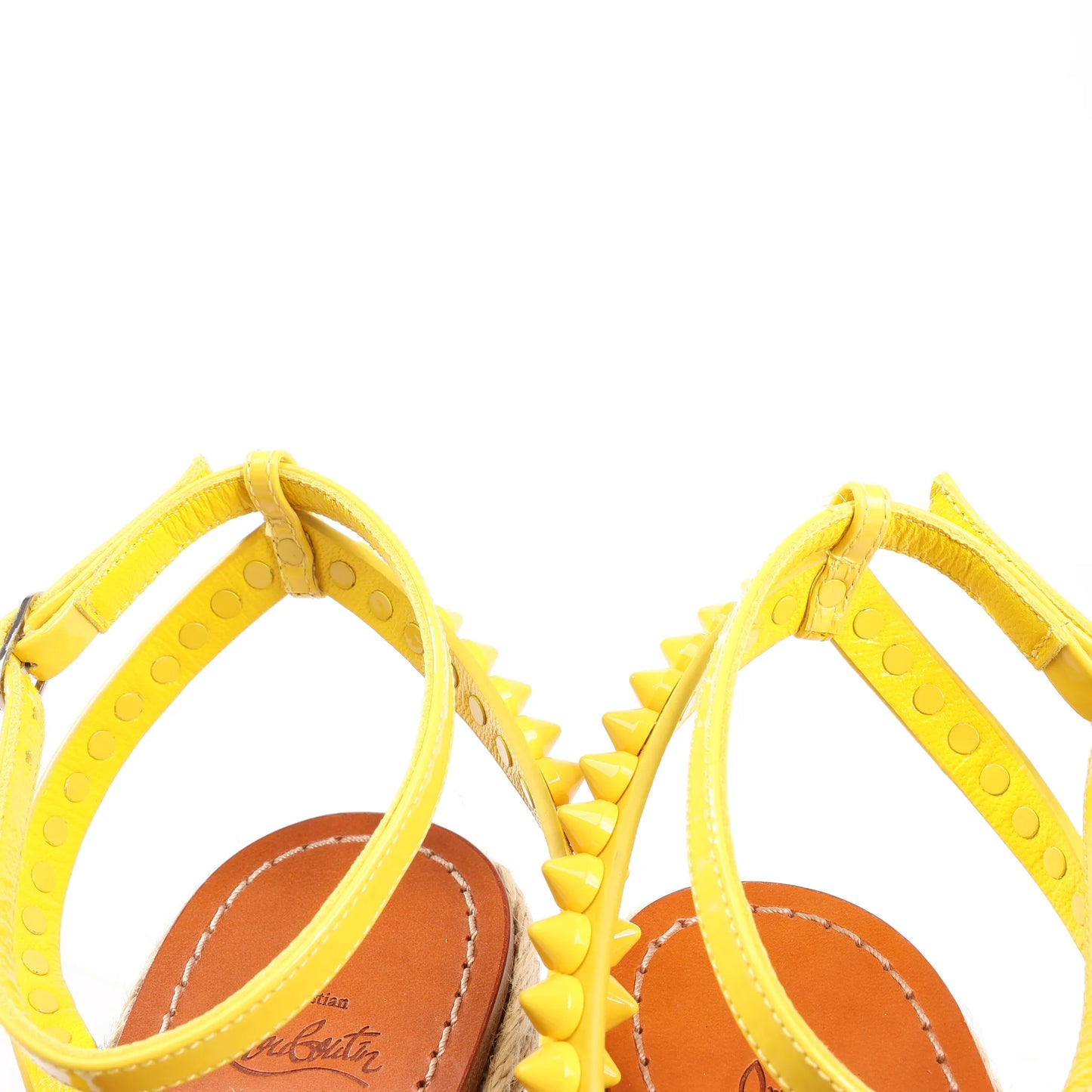 Christian Louboutin MAFALDINA ZEPPA Patent Leather Spike Studs Wedge Sole Espadrilles Sandals in Yellow, Size 39 EU