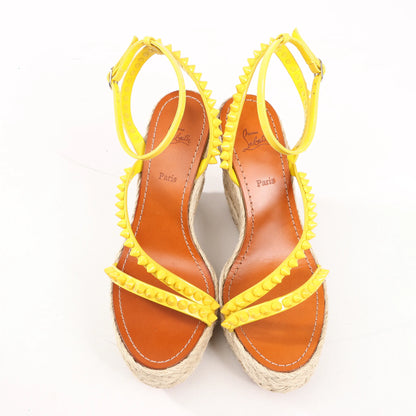 Christian Louboutin MAFALDINA ZEPPA Patent Leather Spike Studs Wedge Sole Espadrilles Sandals in Yellow, Size 39 EU