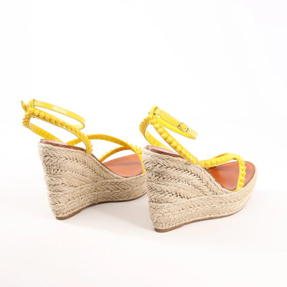 Christian Louboutin MAFALDINA ZEPPA Patent Leather Spike Studs Wedge Sole Espadrilles Sandals in Yellow, Size 39 EU