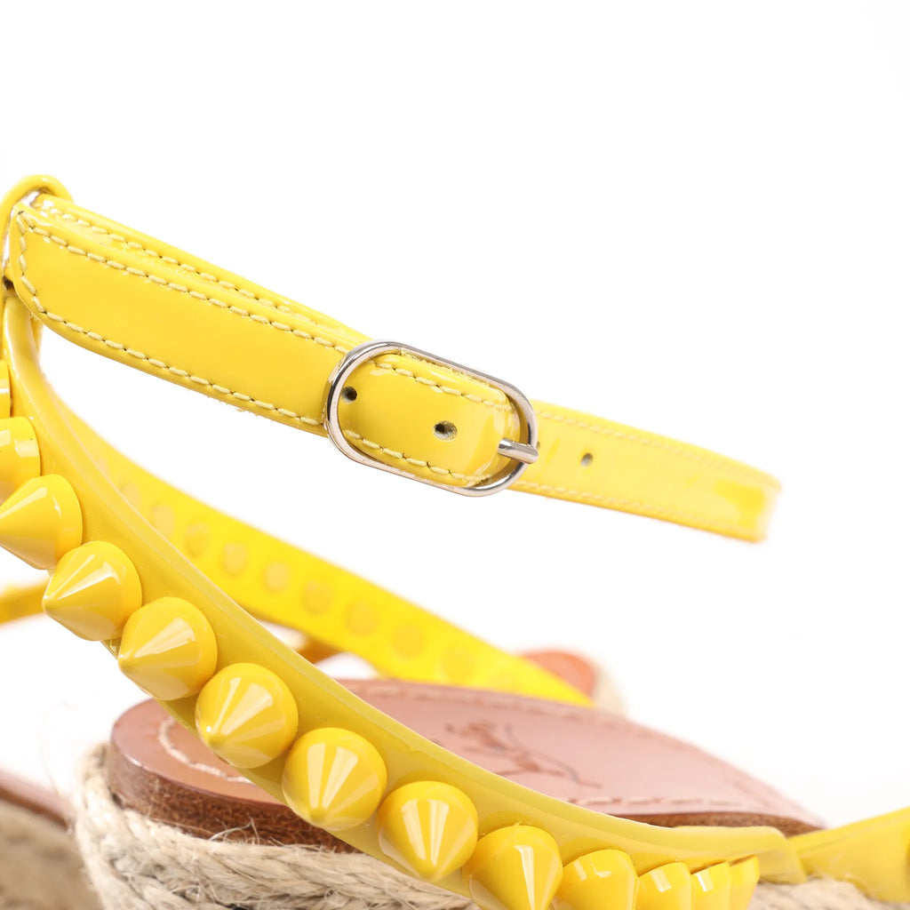 Christian Louboutin MAFALDINA ZEPPA Patent Leather Spike Studs Wedge Sole Espadrilles Sandals in Yellow, Size 39 EU