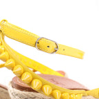 Christian Louboutin MAFALDINA ZEPPA Patent Leather Spike Studs Wedge Sole Espadrilles Sandals in Yellow, Size 39 EU