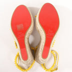 Christian Louboutin MAFALDINA ZEPPA Patent Leather Spike Studs Wedge Sole Espadrilles Sandals in Yellow, Size 39 EU