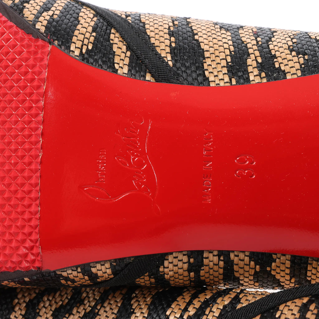 Christian Louboutin Tiger Print Raffia Bow Heels in Brown x Black, Size 39 EU