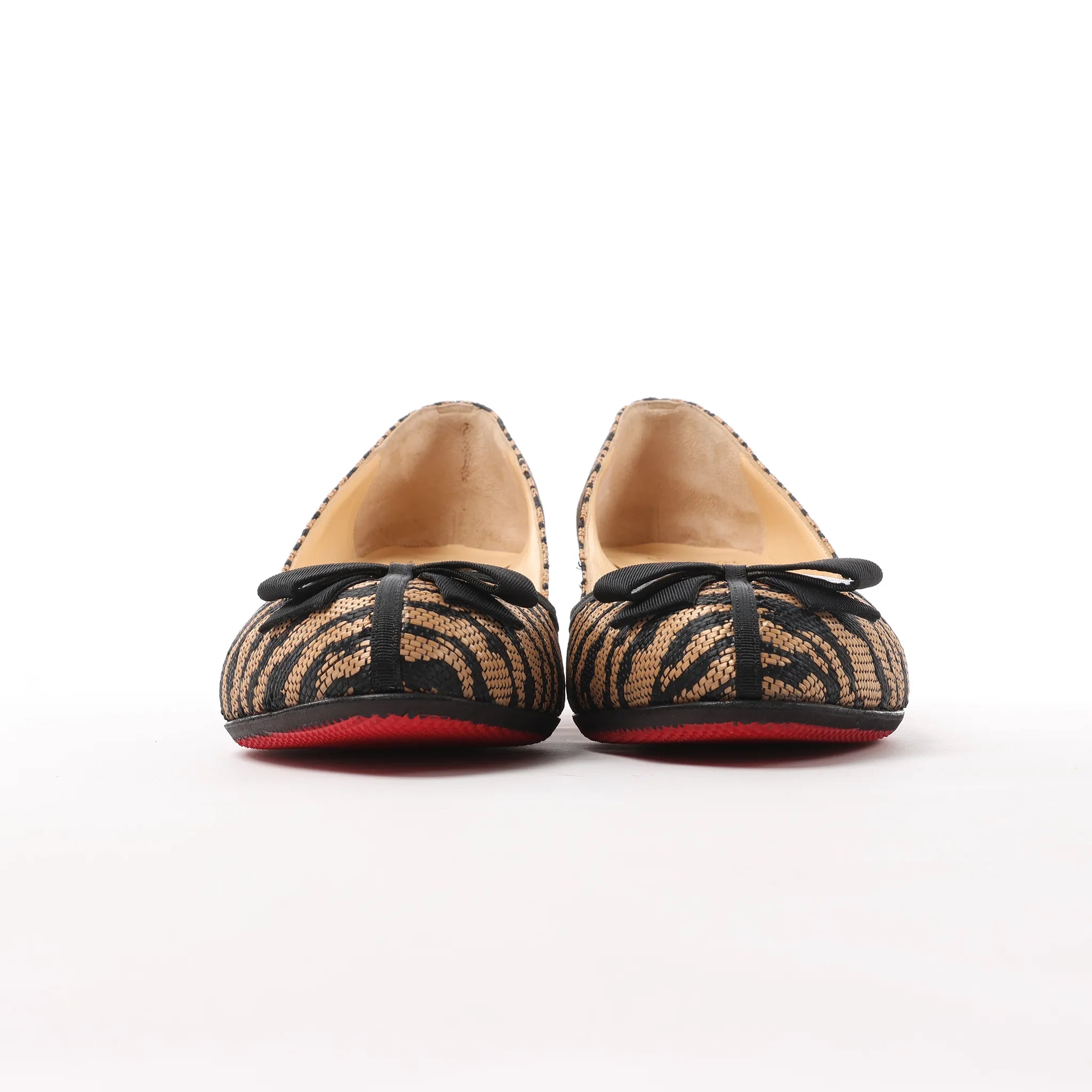 Christian Louboutin Tiger Print Raffia Bow Heels in Brown x Black, Size 39 EU