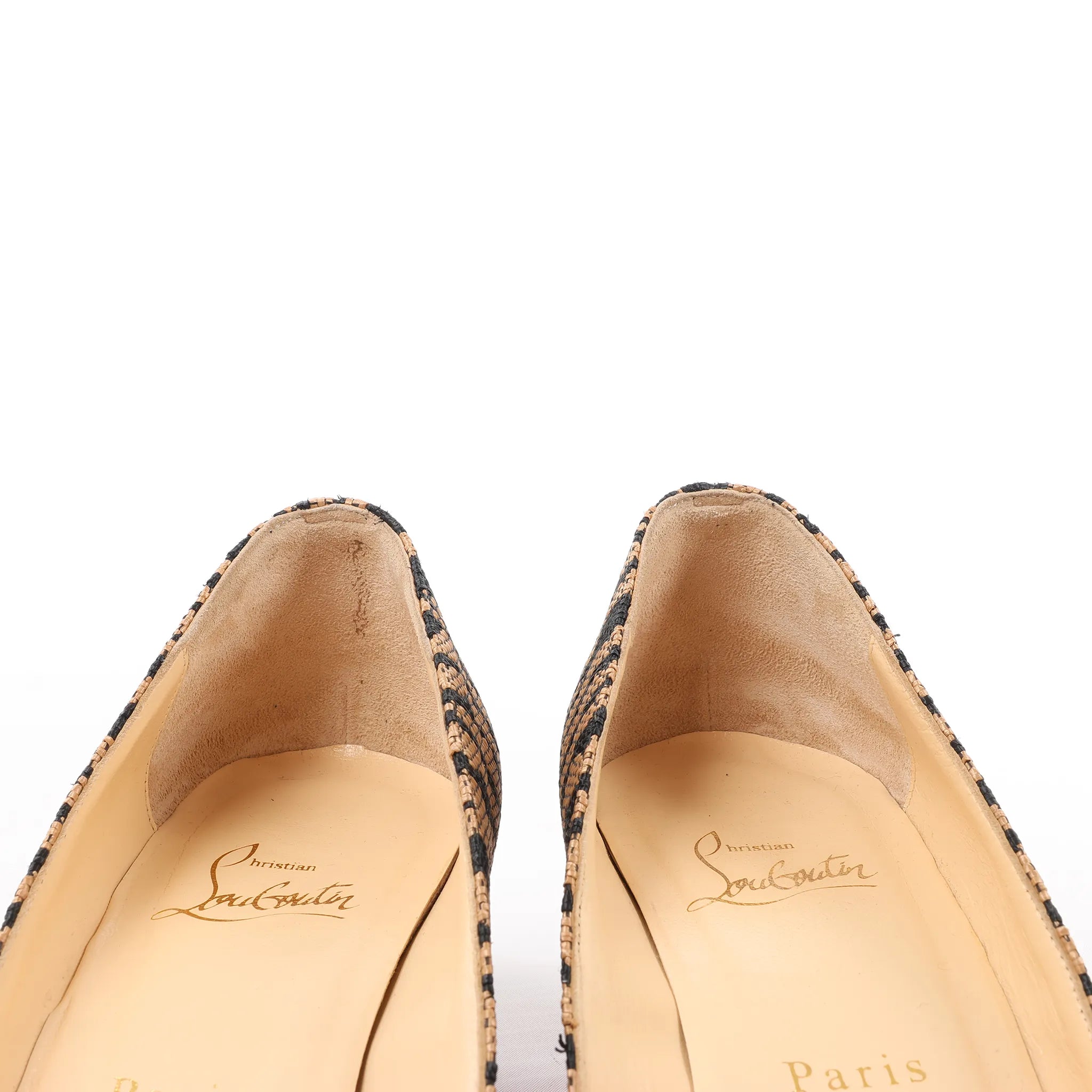 Christian Louboutin Tiger Print Raffia Bow Heels in Brown x Black, Size 39 EU