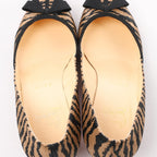 Christian Louboutin Tiger Print Raffia Bow Heels in Brown x Black, Size 39 EU