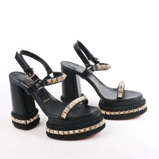 Christian Louboutin SUPERCLOU 130 Nieten-Ledersandalen in Schwarz, Größe 38 EU