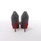 Christian Louboutin Spike Studs Denim Open-Toe Pumps in Navy x Silver, Size EU 40