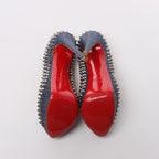 Christian Louboutin Spike Studs Denim Open-Toe Pumps in Navy x Silver, Size EU 40