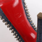 Christian Louboutin Spike Studs Denim Open-Toe Pumps in Navy x Silver, Size EU 40