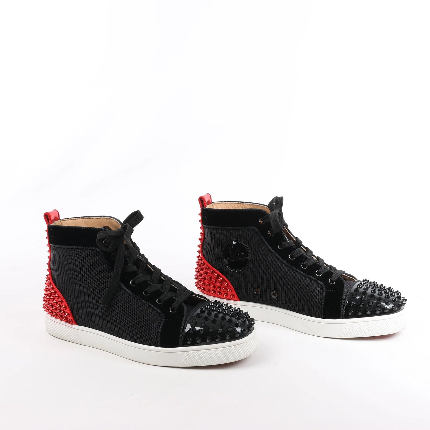 Christian Louboutin Spike Studs High-Top-Sneaker aus Ledergewebe in Schwarz, Größe 42,5 EU