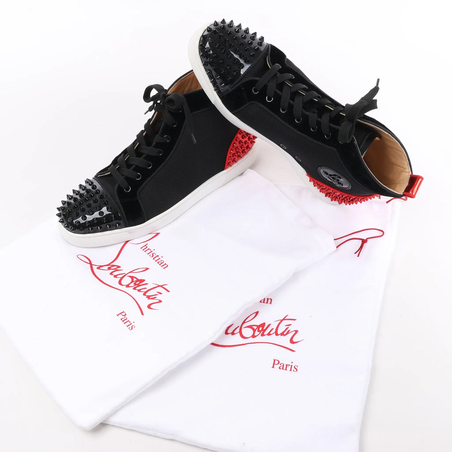 Christian Louboutin Spike Studs High-Top-Sneaker aus Ledergewebe in Schwarz, Größe 42,5 EU