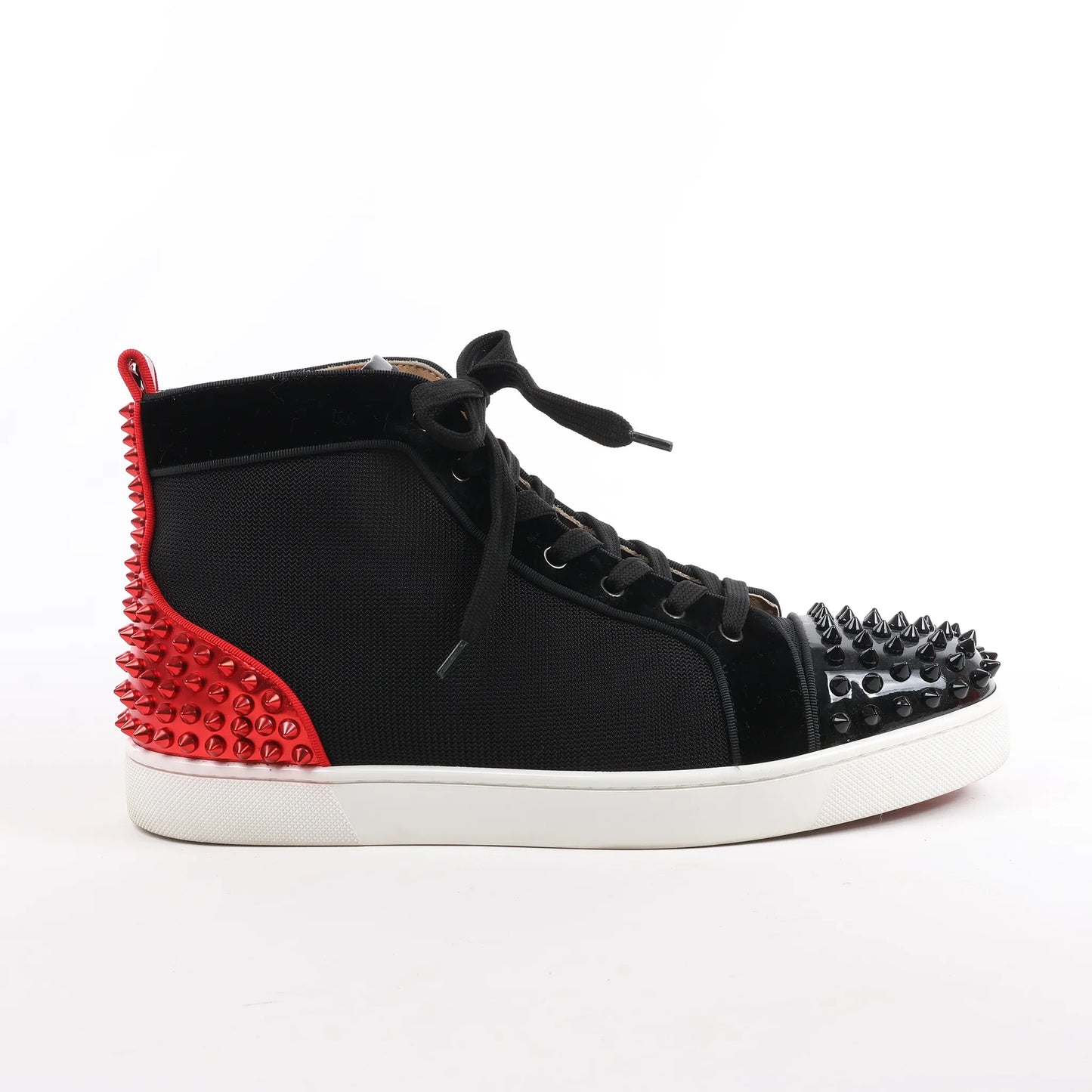 Christian Louboutin Spike Studs High-Top-Sneaker aus Ledergewebe in Schwarz, Größe 42,5 EU
