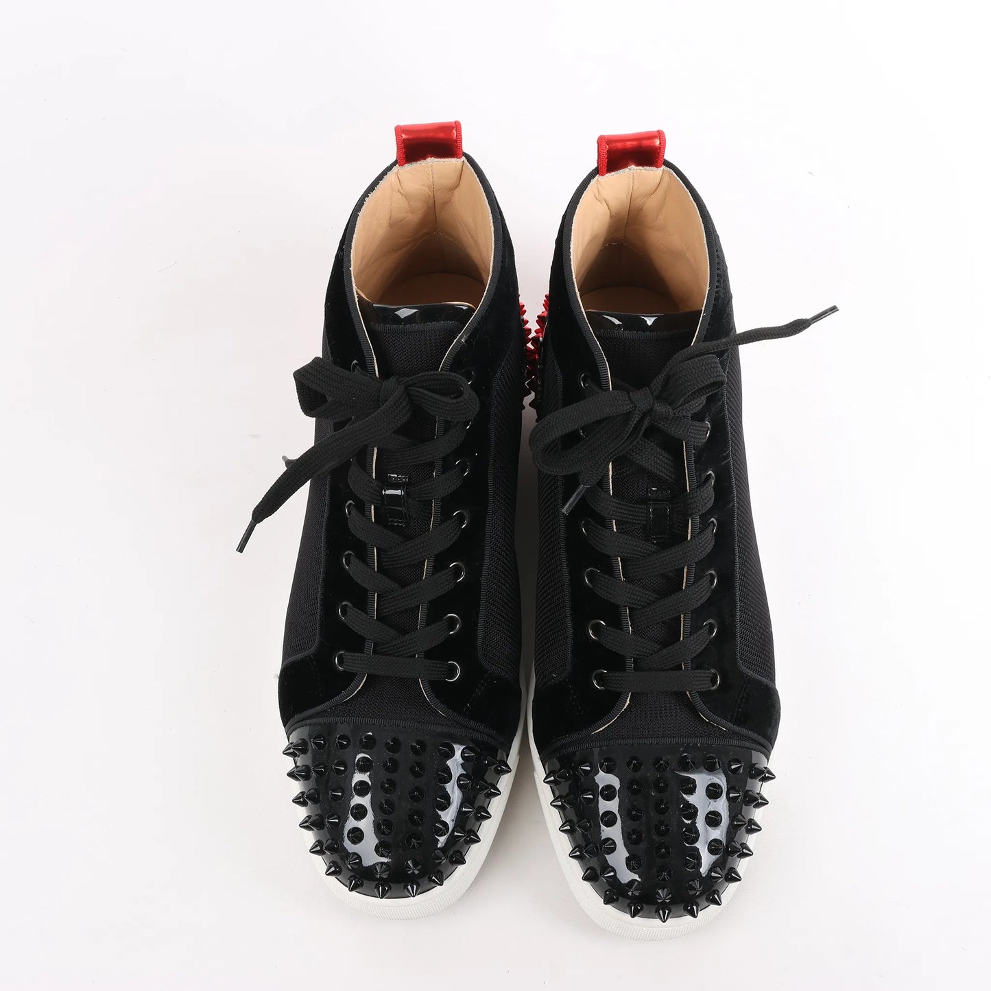 Christian Louboutin Spike Studs High-Top-Sneaker aus Ledergewebe in Schwarz, Größe 42,5 EU