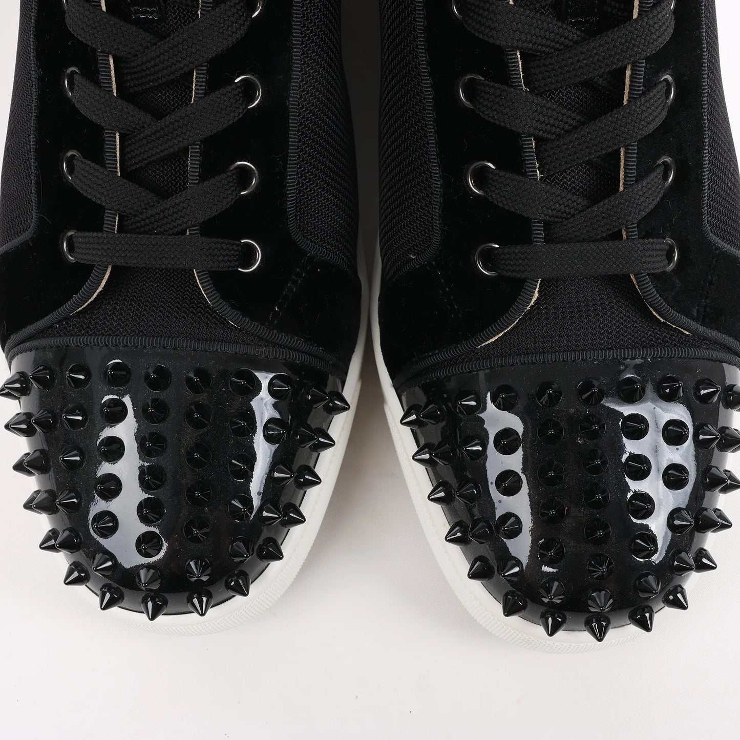 Christian Louboutin Spike Studs High-Top-Sneaker aus Ledergewebe in Schwarz, Größe 42,5 EU