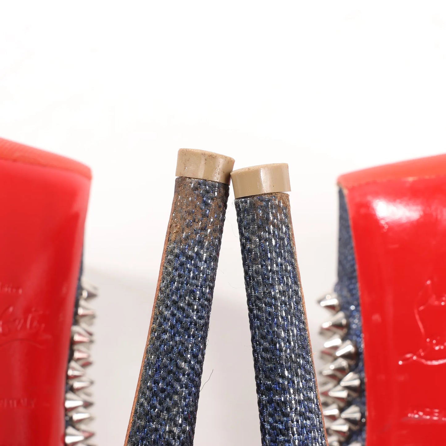 Christian Louboutin Lady Peep 150 Denim Spike Studs Open-toe Heels in Blue, Size 36.5 EU
